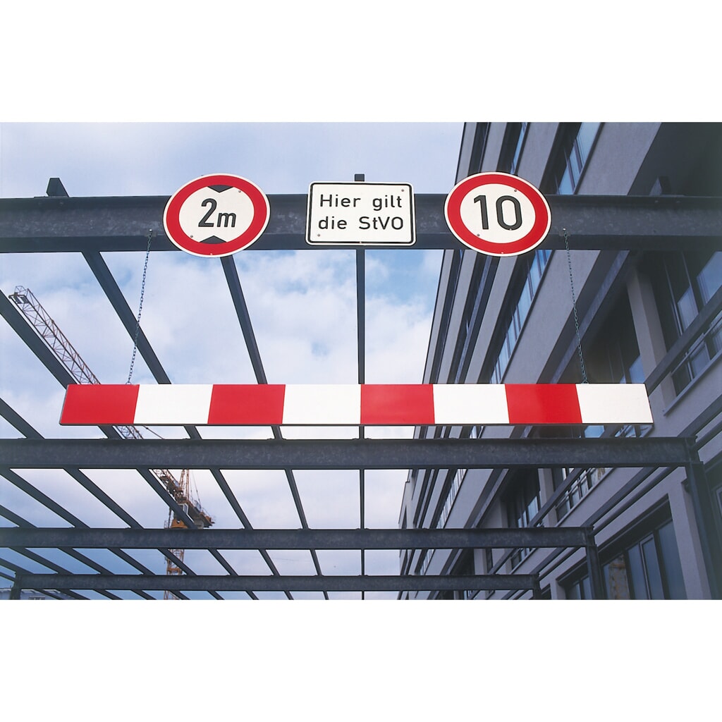 Produktabbildung: MORAVIA Höhenbegrenzer, Aluminium, Breite 2.000 mm, rot/weiß