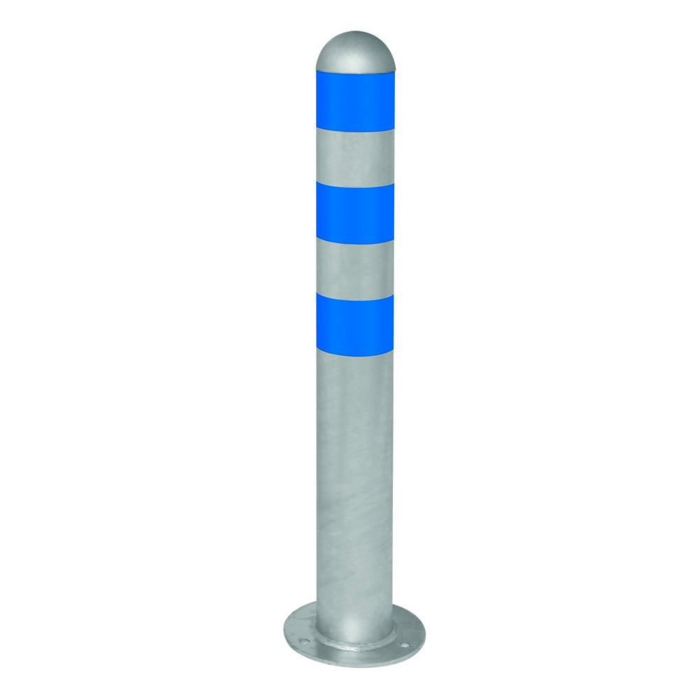 N° de l'image du produit 1 : MORAVIA Borne de protection pour bornes de recharge I, Ø 108 mm, hauteur 800 mm, à cheviller au sol, acier, anneaux réfléchissants bleus