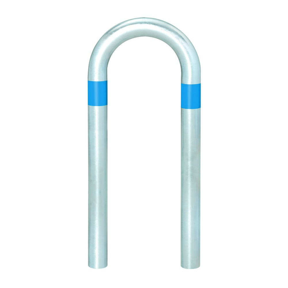 Produktabbildung: MORAVIA Schutzbügel für Ladesäulen, Ø 60 mm, BxH 360 x 500 mm, zum Einbetonieren, blaue Reflexringe