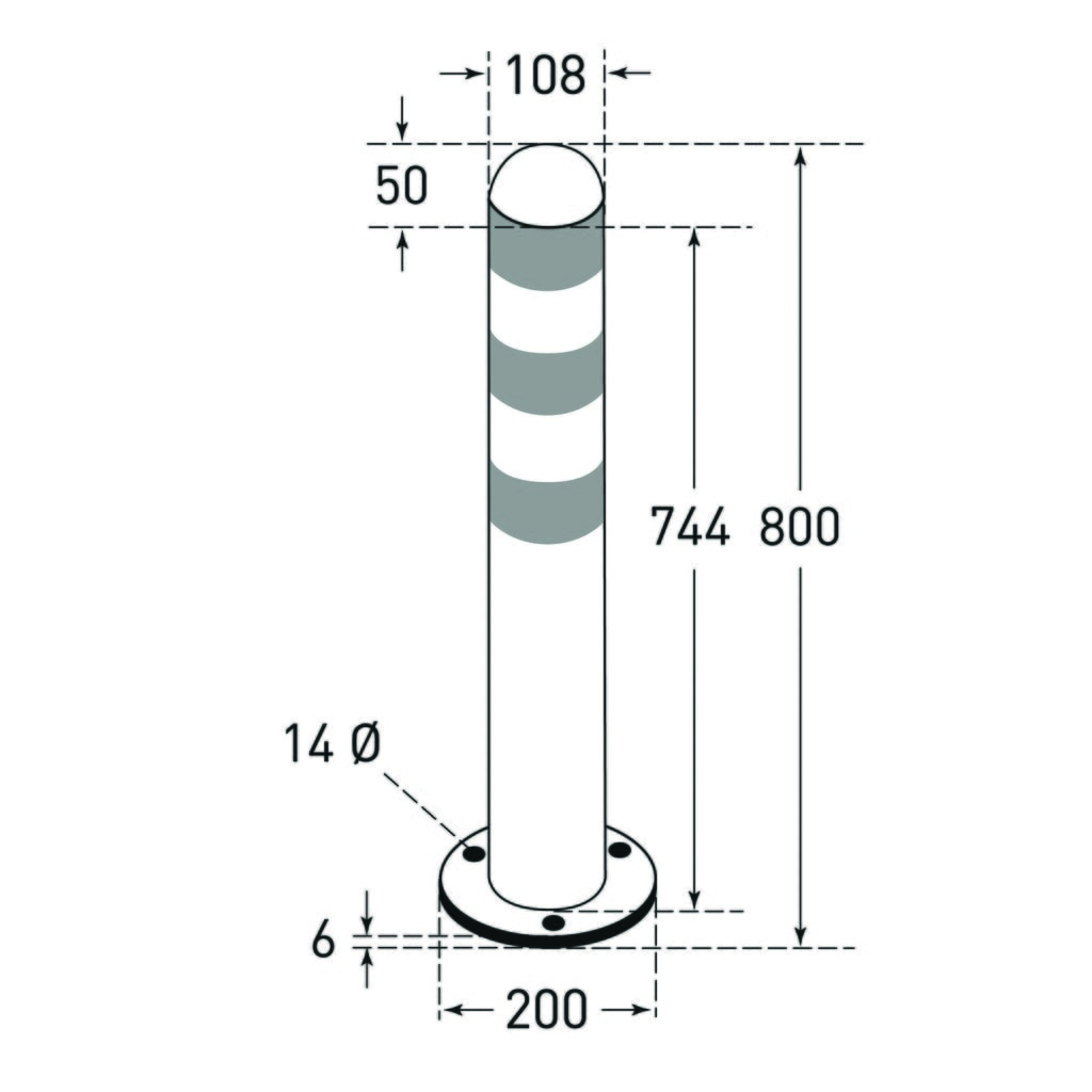 Produktabbildung Nr. 2: MORAVIA Schutzpoller für Ladesäulen II, Ø 108 mm, Höhe 800 mm, zum Aufdübeln, Stahl, kunststoffbeschichtet, rote Reflexringe
