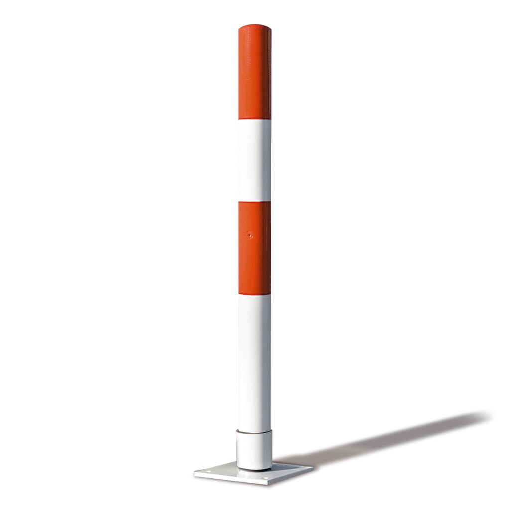 MORAVIA Sperrpfosten MORION-SWING, selbstaufrichtend, Rundrohr Ø 76 mm, zum Aufdübeln, rot/weiß Produktabbildung: MORAVIA Sperrpfosten MORION-SWING, selbstaufrichtend, Rundrohr Ø 76 mm, zum Aufdübeln, rot/weiß