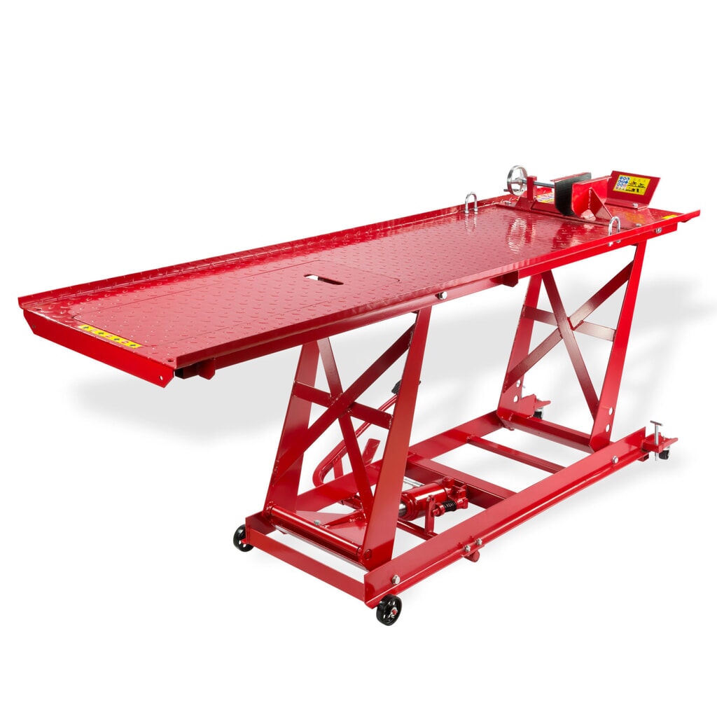 Motorrad-Montagerampe, hydraulisch, TK 450 kg, Hubhöhe 180-840 mm, LxB 2.060/2.740 x 720 mm Produktabbildung: Motorrad-Montagerampe, hydraulisch, TK 450 kg, Hubhöhe 180-840 mm, LxB 2.060/2.740 x 720 mm