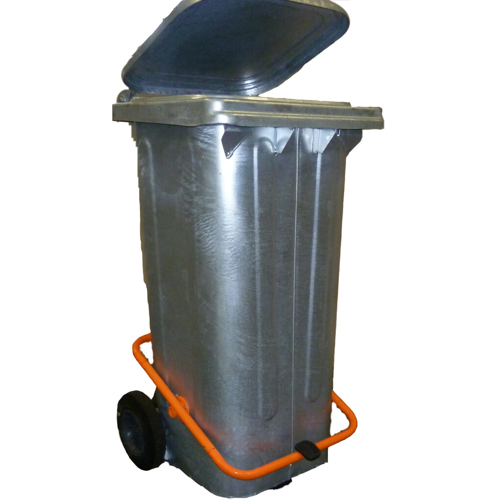 Produktabbildung Nr. 3: Mülltonne aus feuerverzinktem Stahlblech, 120 Liter, mit Rollen u. Tretvorrichtung