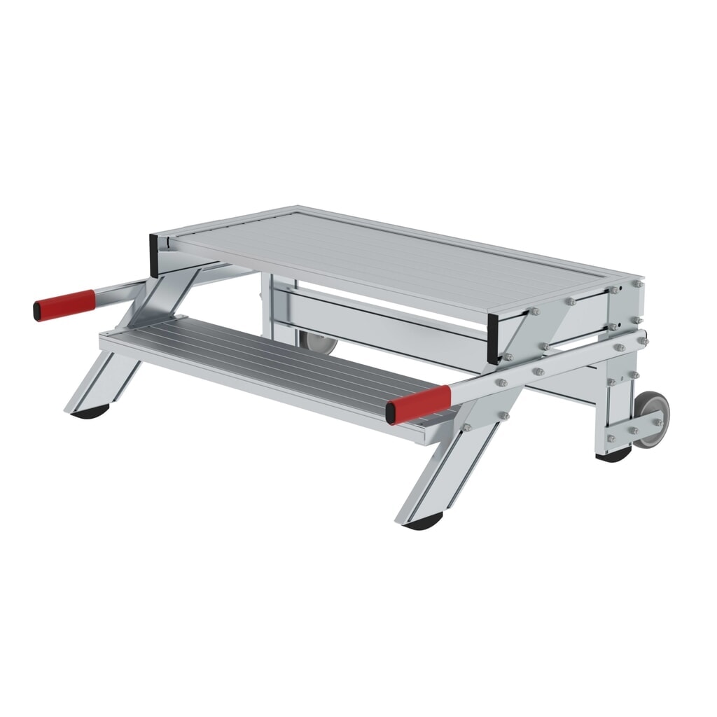 Munk Arbeitspodest fahrbar, Stufenbreite 1000 mm, Aluminium geriffelt 2 Stufen Produktabbildung: Munk Arbeitspodest fahrbar, Stufenbreite 1000 mm, Aluminium geriffelt 2 Stufen