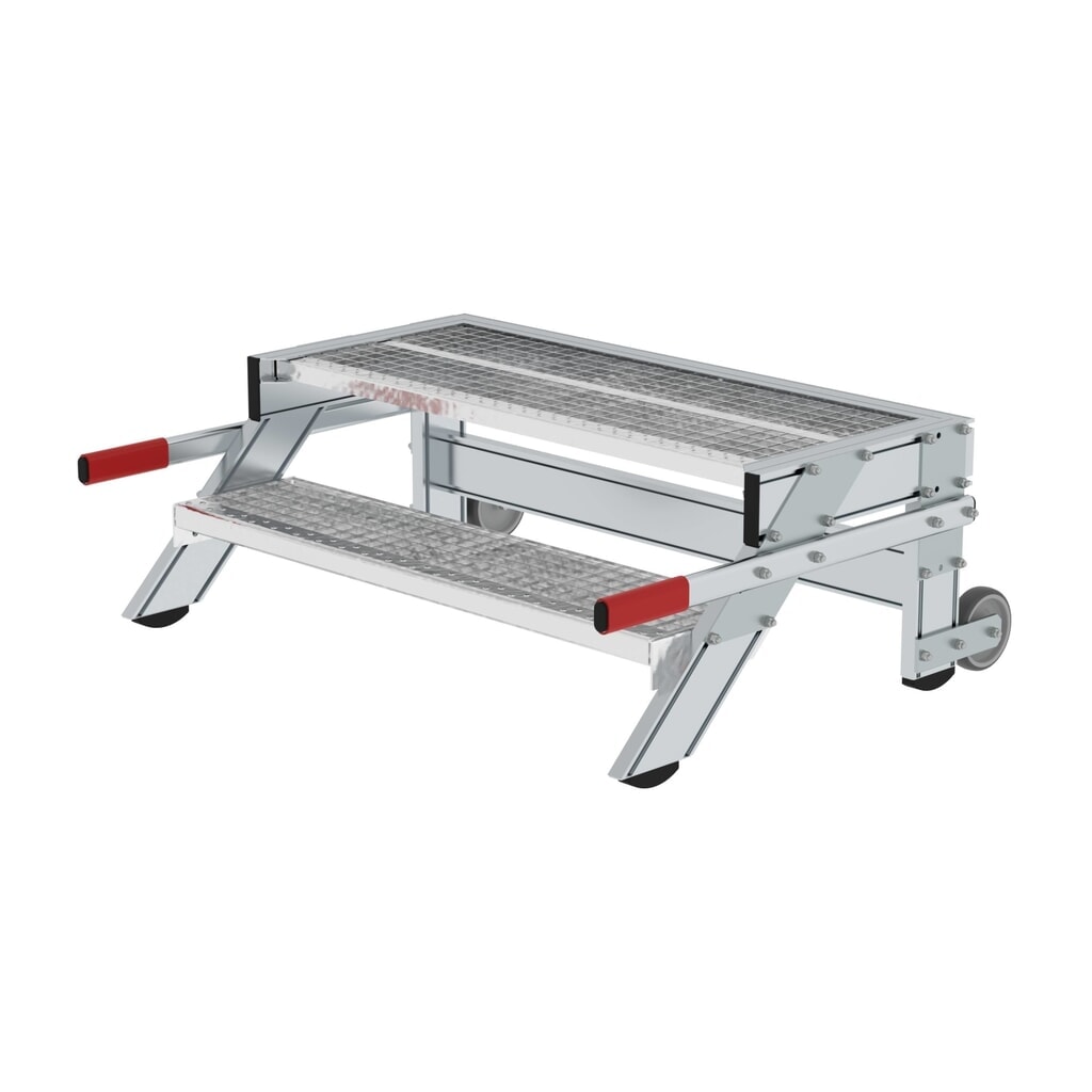 Produktabbildung: Munk Arbeitspodest fahrbar, Stufenbreite 1000 mm, Stahl-Gitterrost 2 Stufen