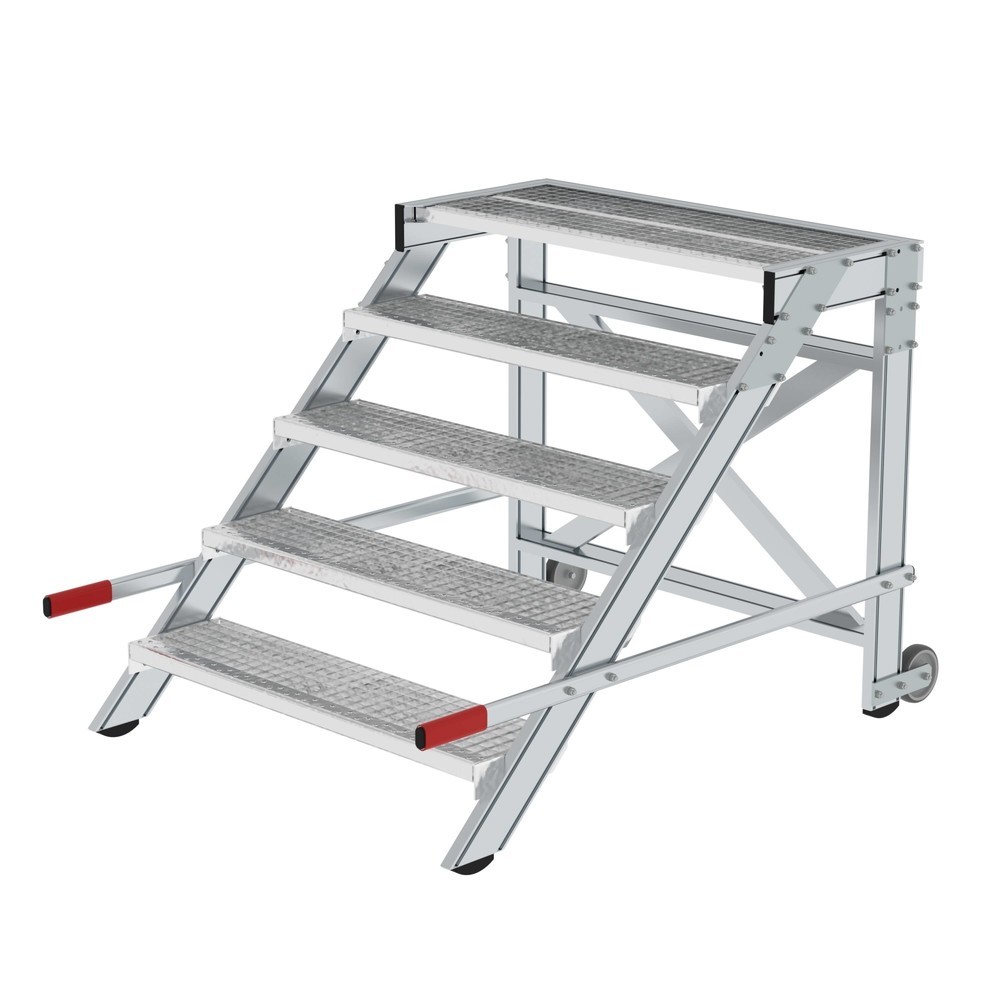Produktabbildung: Munk Arbeitspodest fahrbar, Stufenbreite 1000 mm, Stahl-Gitterrost 5 Stufen