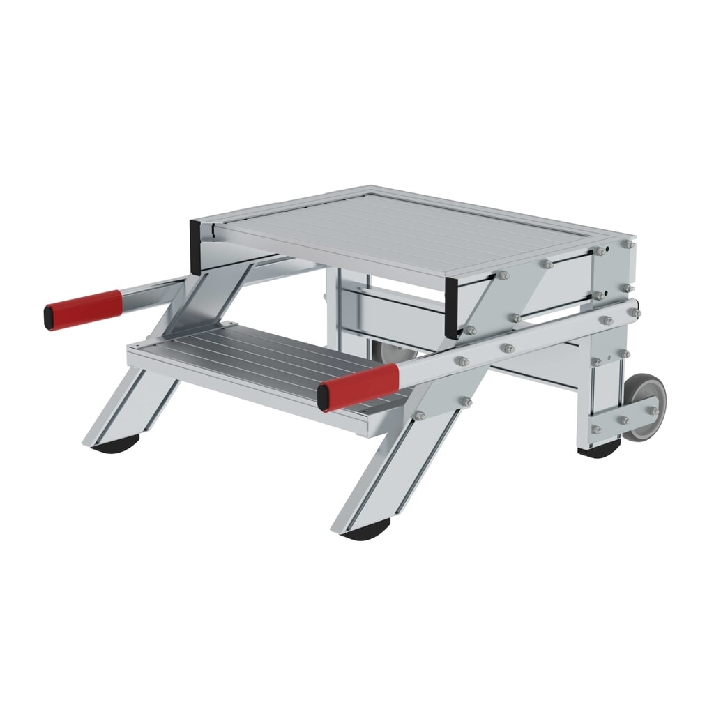 Produktabbildung: Munk Arbeitspodest fahrbar, Stufenbreite 600 mm, Aluminium geriffelt 2 Stufen
