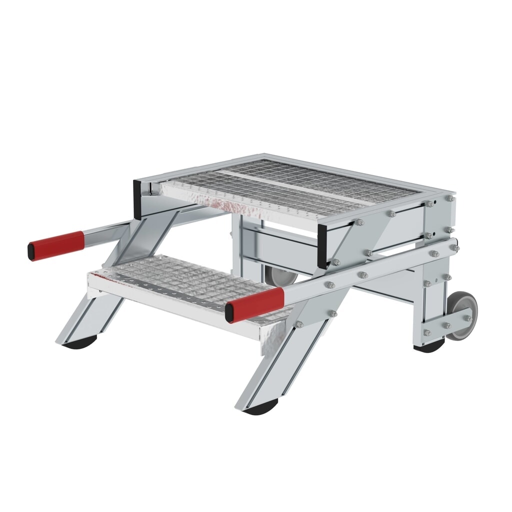 Produktabbildung: Munk Arbeitspodest fahrbar, Stufenbreite 600 mm, Stahl-Gitterrost 2 Stufen