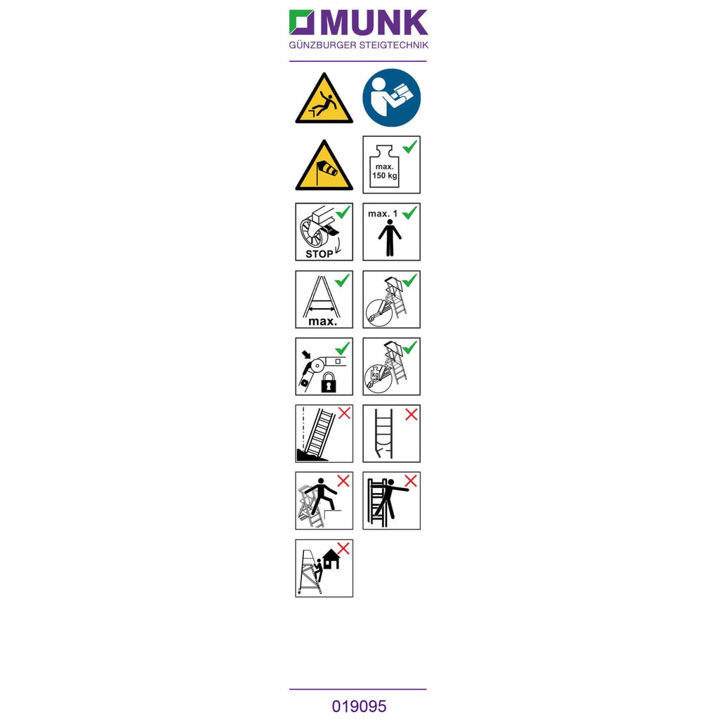 Munk Aufkleber mit Benutzerhinweisen (Plattformleitern, Podesttreppen)