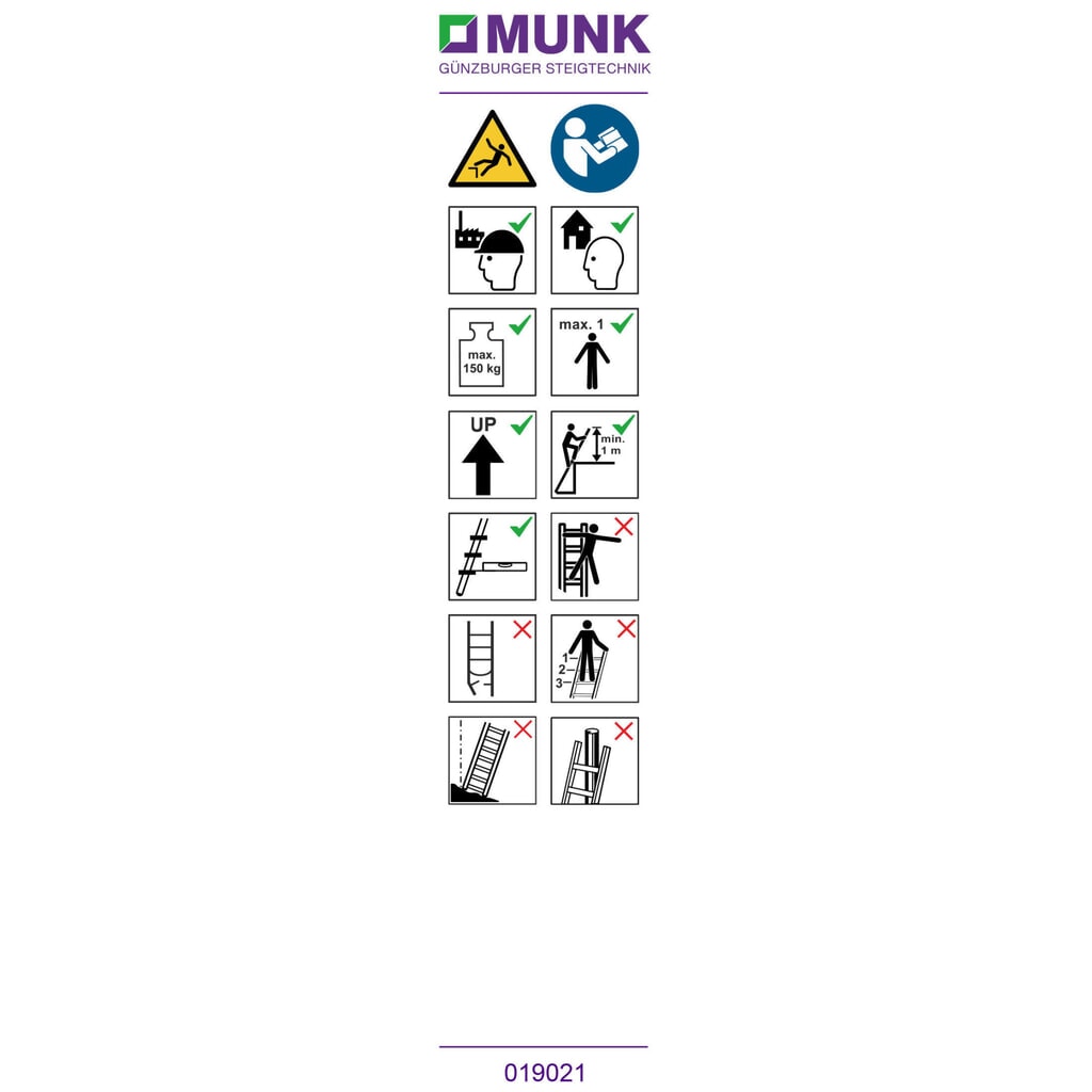 Munk Hinweis-Aufkleber für Stufen-Anlegeleiter Aufkleber 19021 Produktabbildung: Munk Hinweis-Aufkleber für Stufen-Anlegeleiter Aufkleber 19021
