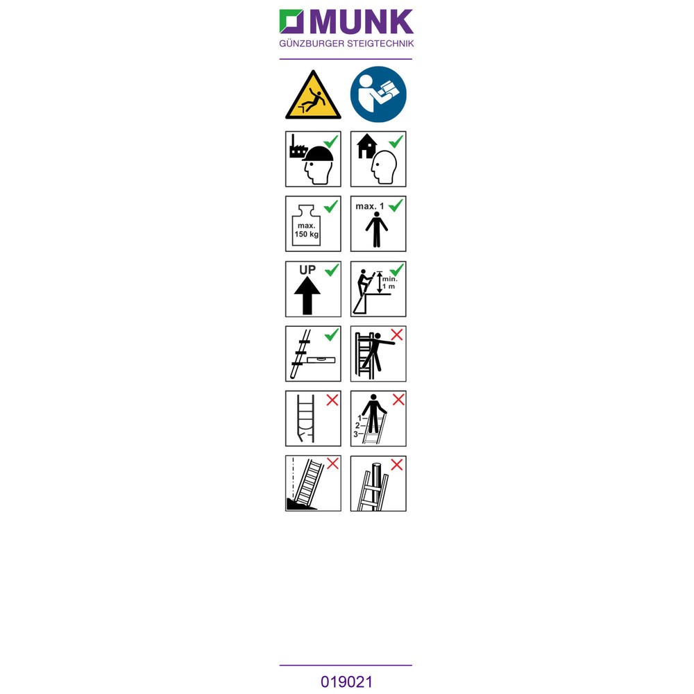 Illustration du produit: Munk Autocollant d’information pour échelle d’appui à marches, autocollant 19021