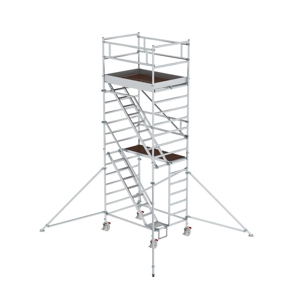 Illustration du produit: Munk Échafaudage roulant 1,35 x 1,80 m avec échelles inclinées & stabilisateurs Hauteur de plate-forme 4,35 m