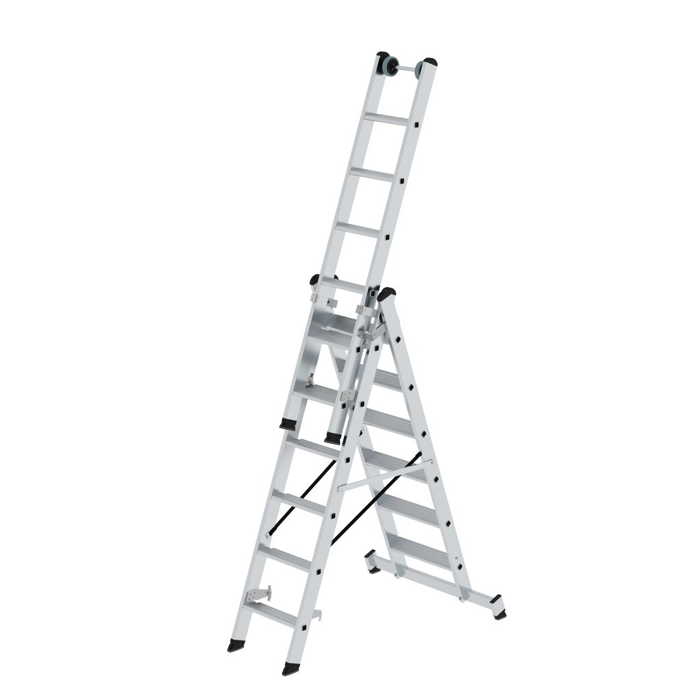 Illustration du produit: Munk Échelle polyvalente à marches 3 parties avec traverse nivello®, 3x6 marches