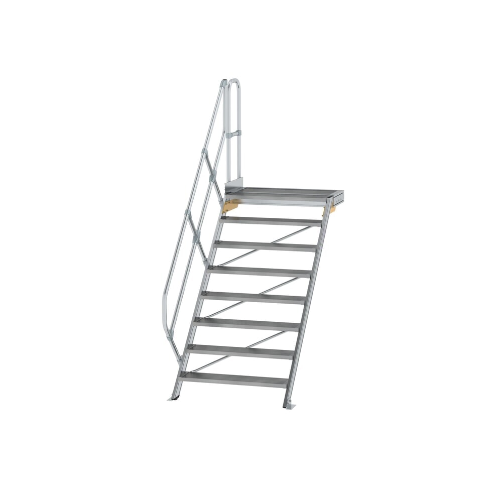 Illustration du produit: Munk Escalier avec plate-forme 45°, largeur de marche 1000 mm, 8 marches, aluminium strié