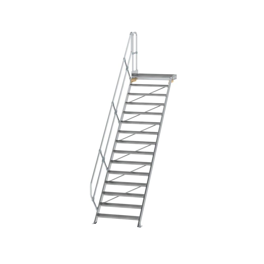 Illustration du produit: Munk Escalier avec plate-forme 45°, largeur de marche 1000 mm, 15 marches, aluminium strié
