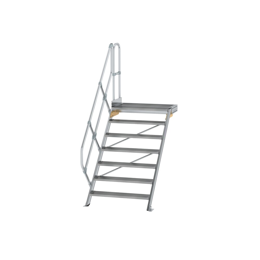 Illustration du produit: Munk Escalier avec plate-forme 45°, largeur de marche 1000 mm, 7 marches, aluminium strié
