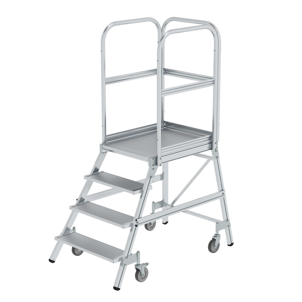 Product afbeelding: Munk Günzburger bordestrap, 1-zijdig te beklimmen, verrijdbaar, aluminium geribbeld, 4 treden
