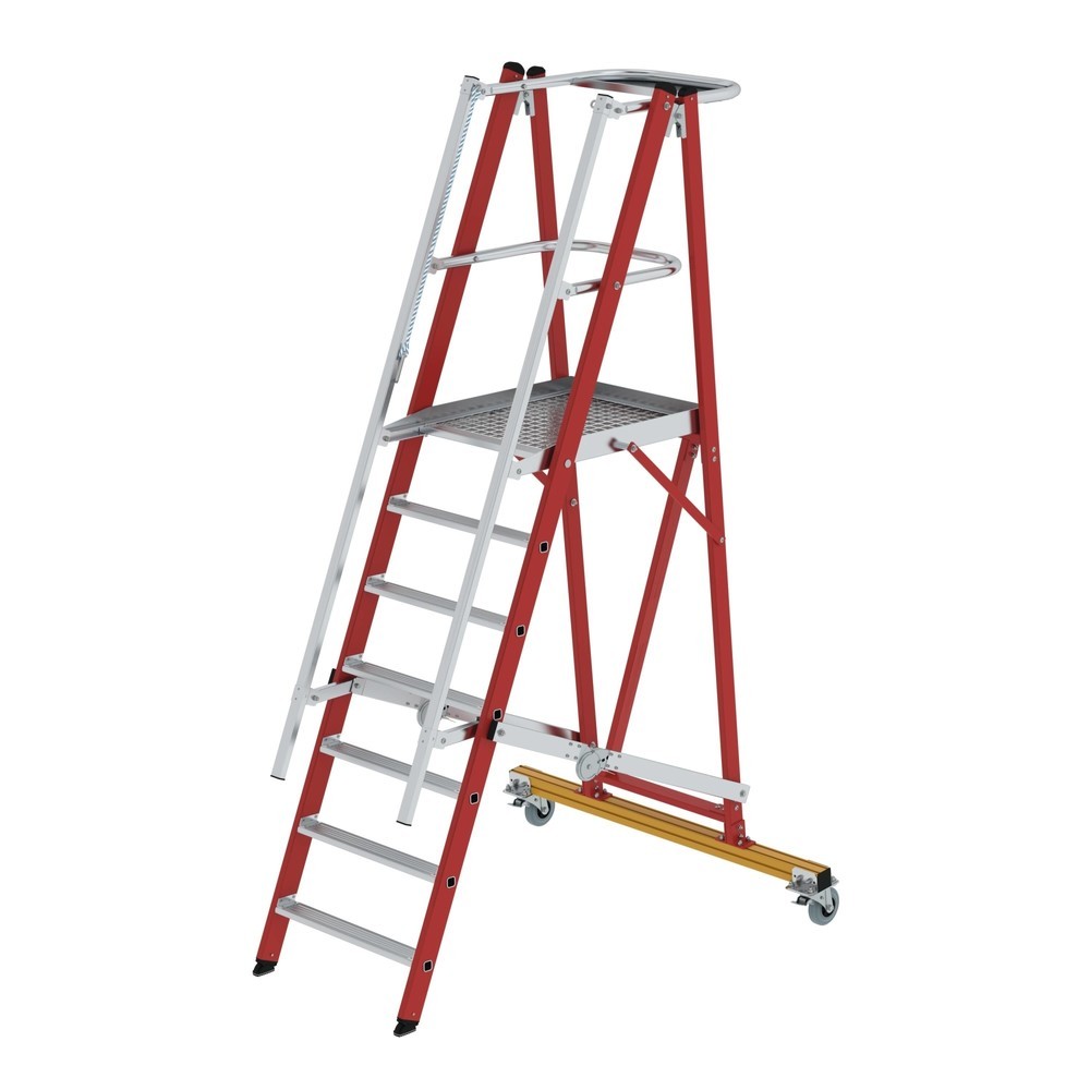 Produktabbildung Nr. 1: Munk Plattformleiter GFK/Alu klappbar und fahrbar mit GFK-Handlauf 7 Stufen