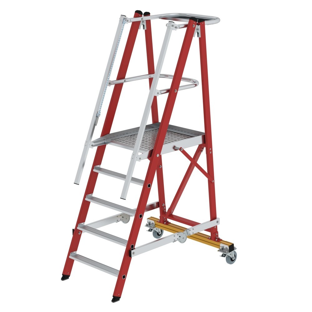 Produktabbildung Nr. 1: Munk Plattformleiter GFK/Alu klappbar und fahrbar mit GFK-Handlauf 5 Stufen