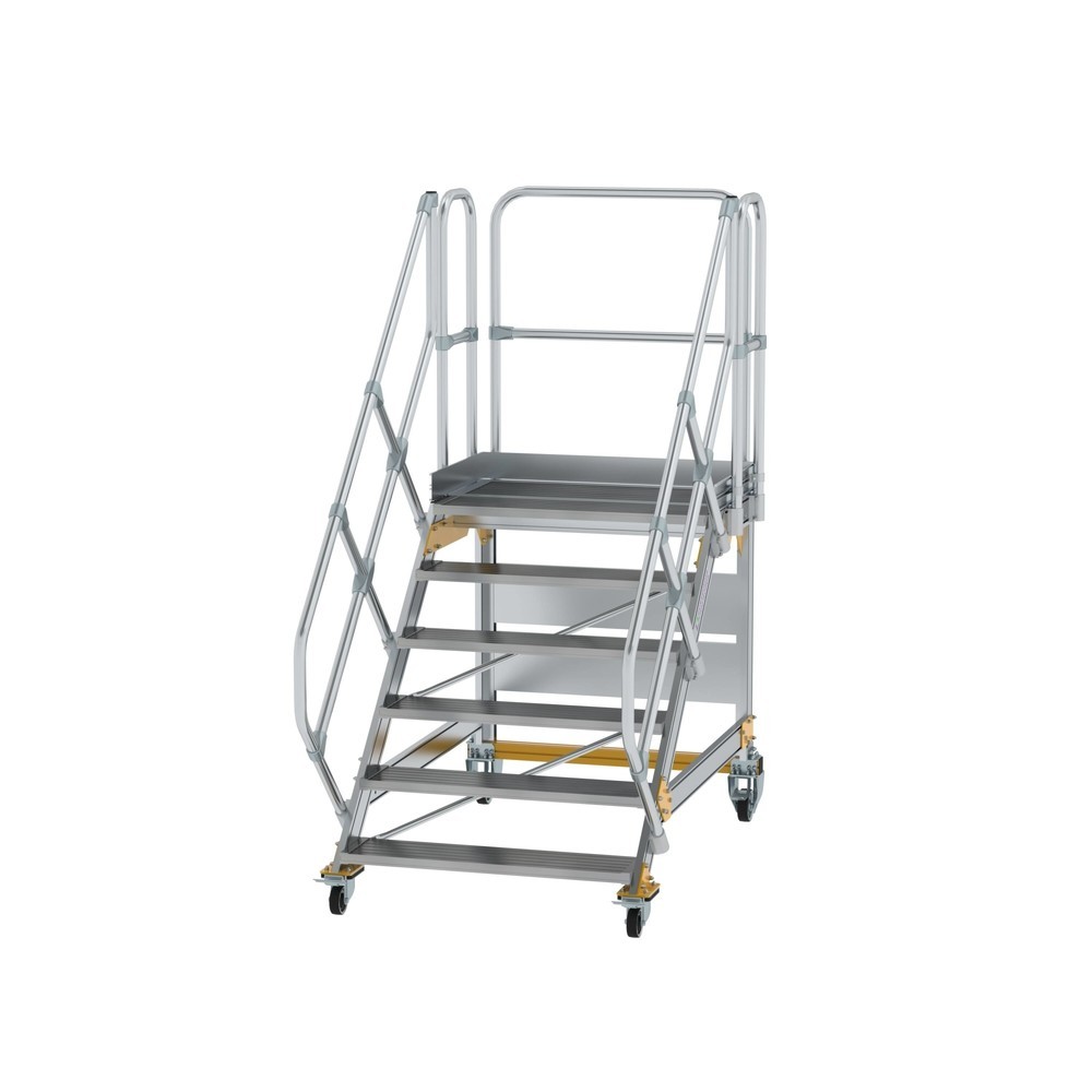Produktabbildung: Munk Plattformtreppe 45° fahrbar Stufenbreite 1000mm 6 Stufen Aluminium geriffelt