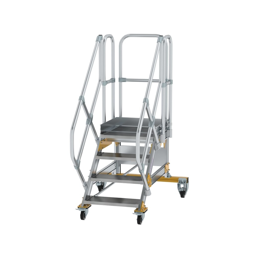Munk Plattformtreppe 45° fahrbar Stufenbreite 600 mm 4 Stufen Aluminium geriffelt Produktabbildung: Munk Plattformtreppe 45° fahrbar Stufenbreite 600 mm 4 Stufen Aluminium geriffelt