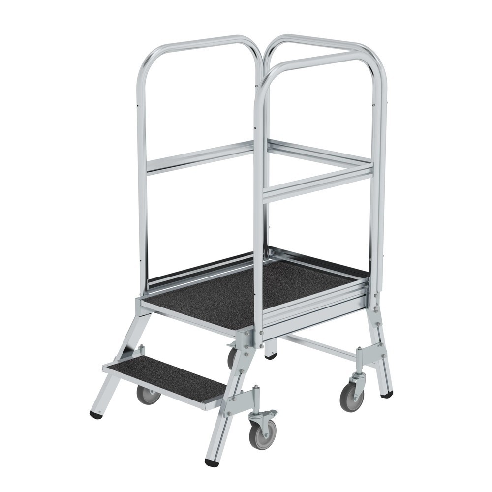 Produktabbildung: Munk Podesttreppe eins. begehbar mit Federrollen Korundbeschichtung R13 2 Stufen