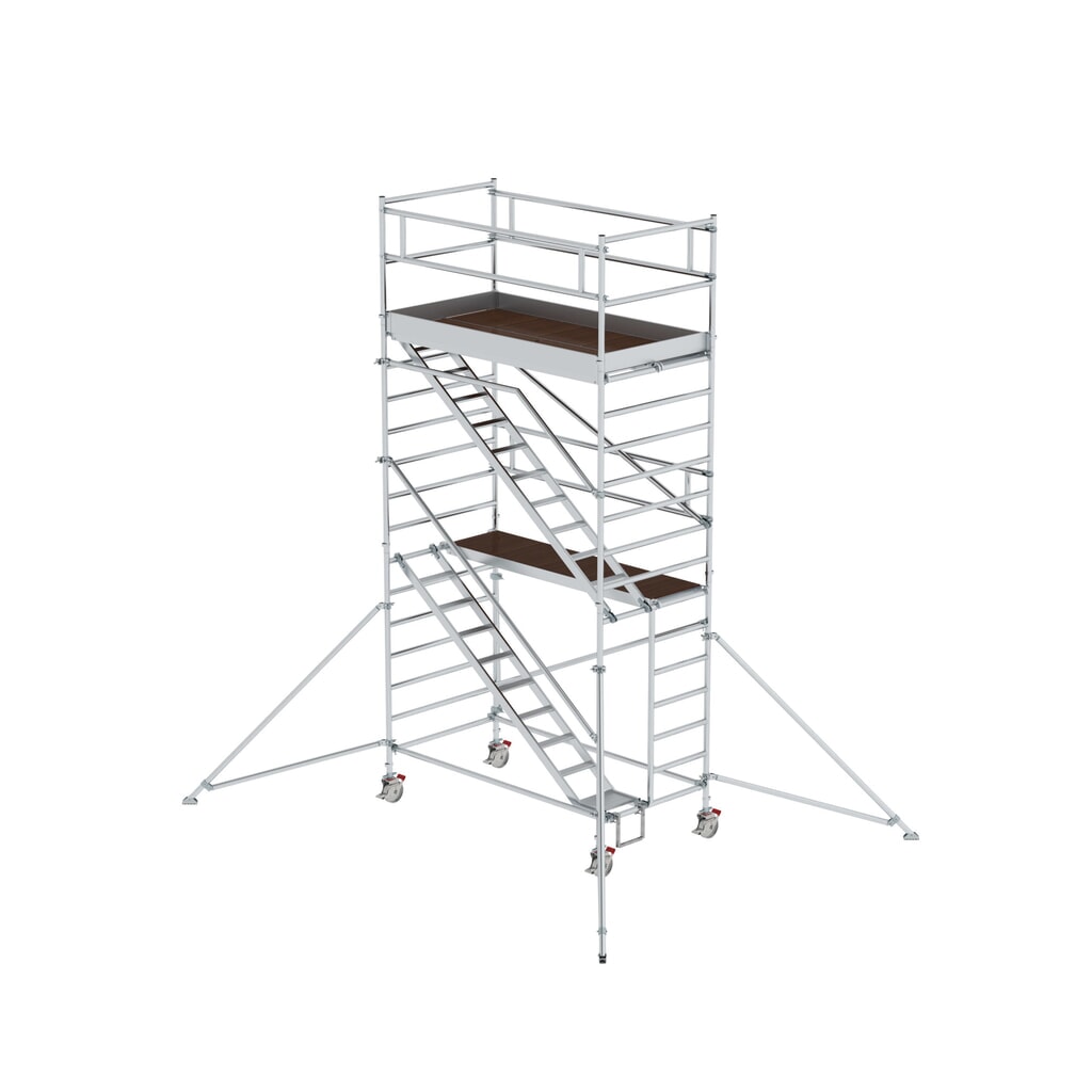 Munk Rollgerüst 1,35 x 2,45 m mit Schrägaufstiegen & Ausleger Plattformhöhe 4,35 m Produktabbildung: Munk Rollgerüst 1,35 x 2,45 m mit Schrägaufstiegen & Ausleger Plattformhöhe 4,35 m