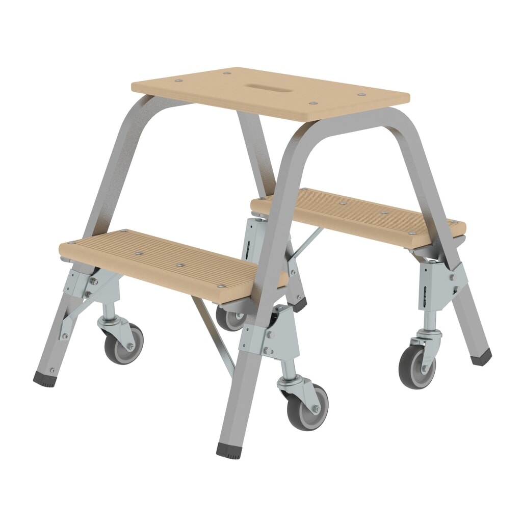 Produktabbildung Nr. 1: Munk Stahl-Holz-Tritt mit Lenkrollen 2x2 Stufen