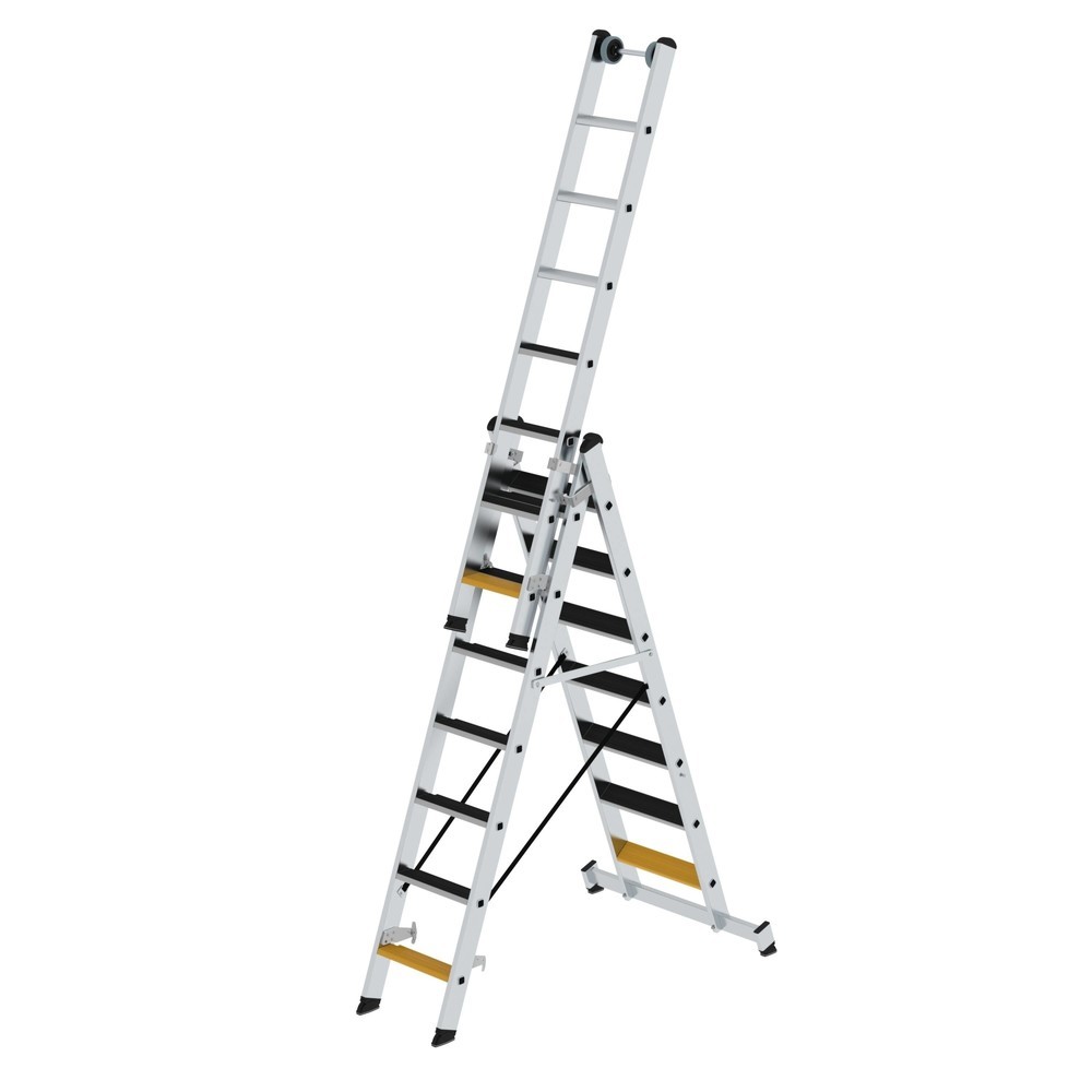 Produktabbildung Nr. 1: Munk Stufen-Mehrzweckleiter 3-teilig mit nivello®-Traverse und clip-step R13 3x7 Stufen