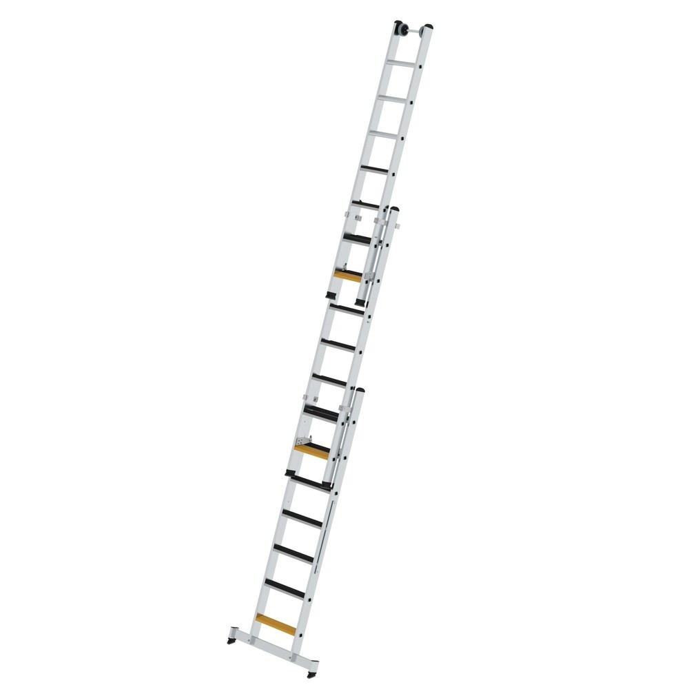Produktabbildung Nr. 2: Munk Stufen-Mehrzweckleiter 3-teilig mit nivello®-Traverse und clip-step R13 3x7 Stufen