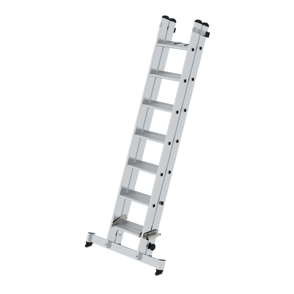 Munk Stufen-Schiebeleiter 2-teilig mit nivello®-Traverse 2x7 Stufen Produktabbildung: Munk Stufen-Schiebeleiter 2-teilig mit nivello®-Traverse 2x7 Stufen