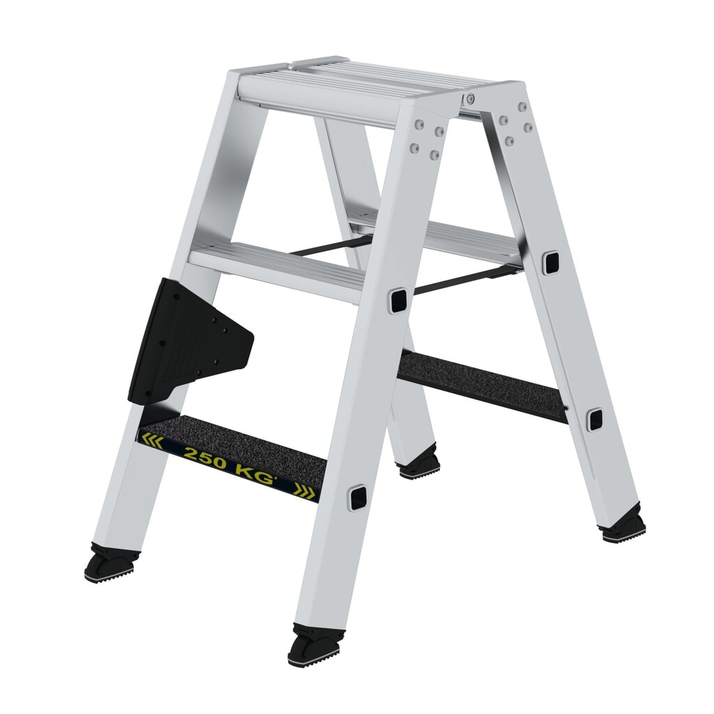 Munk Stufen-Stehleiter 250 kg beidseitig begehbar mit clip-step R13 2x3 Stufen Produktabbildung: Munk Stufen-Stehleiter 250 kg beidseitig begehbar mit clip-step R13 2x3 Stufen