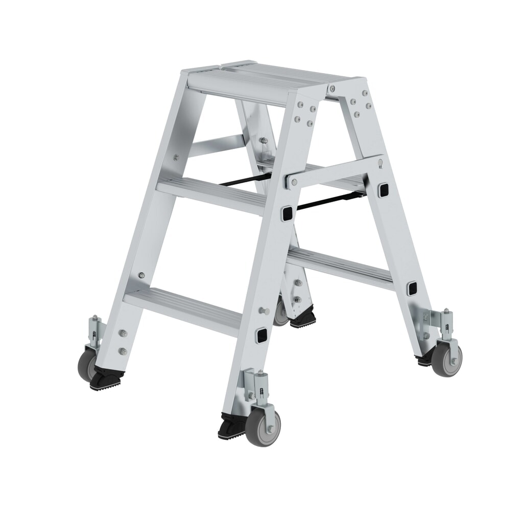 Munk Stufen-Stehleiter beidseitig begehbar mit Rollen 2x3 Stufen Produktabbildung: Munk Stufen-Stehleiter beidseitig begehbar mit Rollen 2x3 Stufen