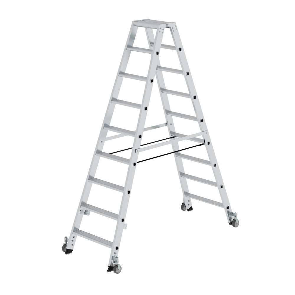 Produktabbildung Nr. 1: Munk Stufen-Stehleiter beidseitig begehbar mit Rollen 2x9 Stufen