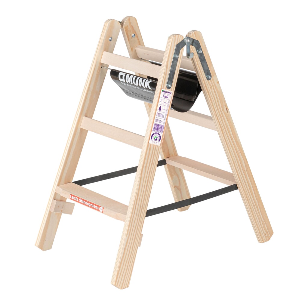 Produktabbildung: Munk Stufen-Stehleiter Holz beidseitig begehbar 2x3 Stufen