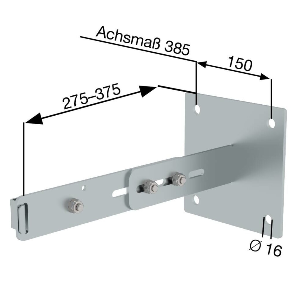 Munk Wandhalter m. Klemmbügel, verstellbar 275-375mm, Stahl verzinkt Produktabbildung Nr. 2: Munk Wandhalter m. Klemmbügel, verstellbar 275-375mm, Stahl verzinkt