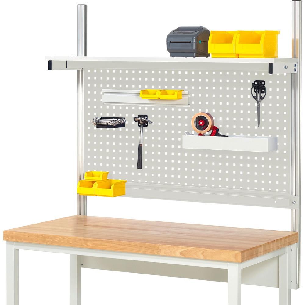 Obrázok výrobku: Nadstavba pracovného stola RAU, v × š × h 1 130 × 1 250 × 350 mm, s 1 policovou doskou, s povrchom z melamínovej živice a 1 prídržnou lištou, kompletná súprava 01 pre šírku výrobku 1 250 mm