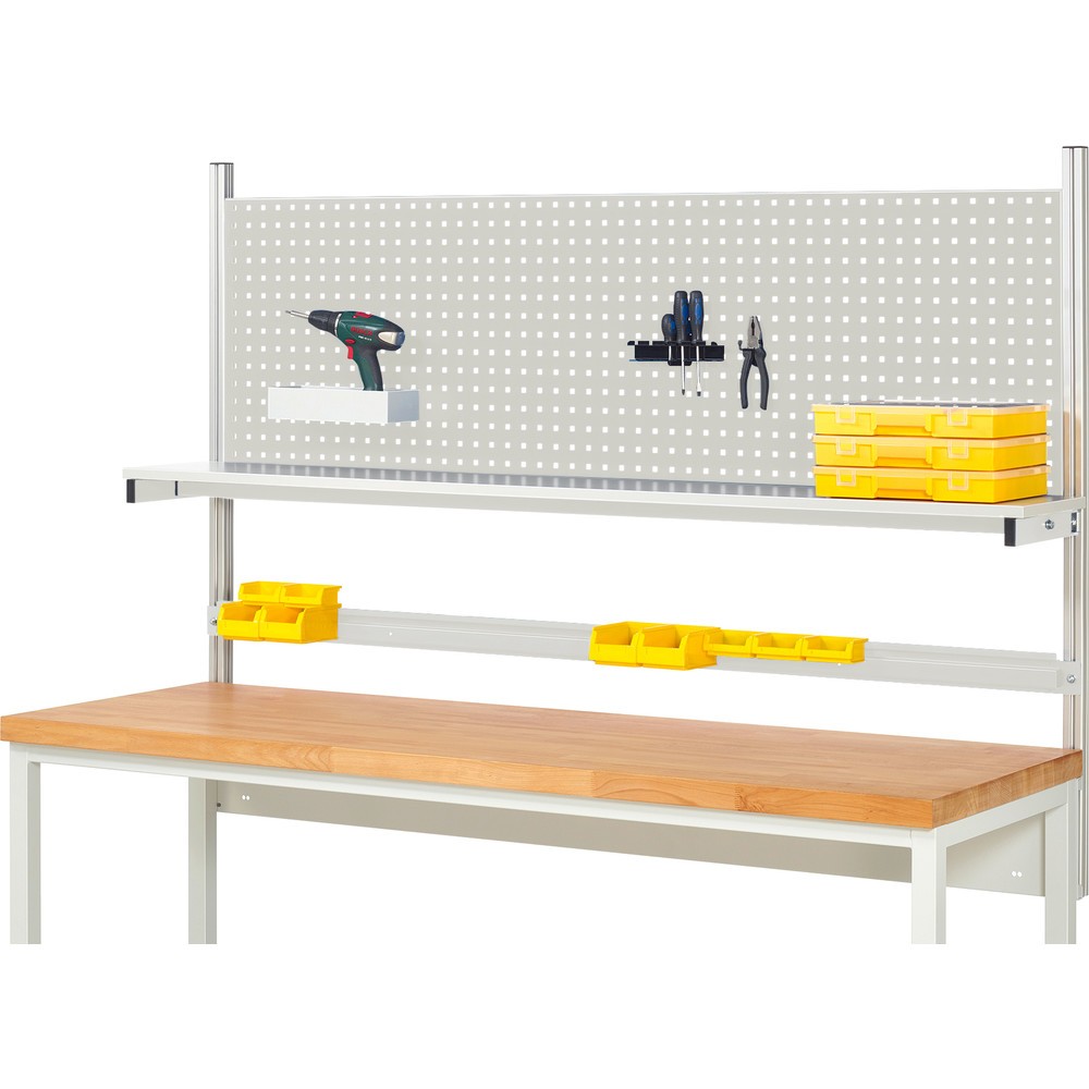 Obrázok výrobku: Nadstavba pracovného stola RAU, v × š × h 1 130 × 2 000 × 350 mm, s 1 policovou doskou, s povrchom z melamínovej živice a 1 prídržnou lištou, kompletná súprava 01 pre šírku výrobku 2 000 mm