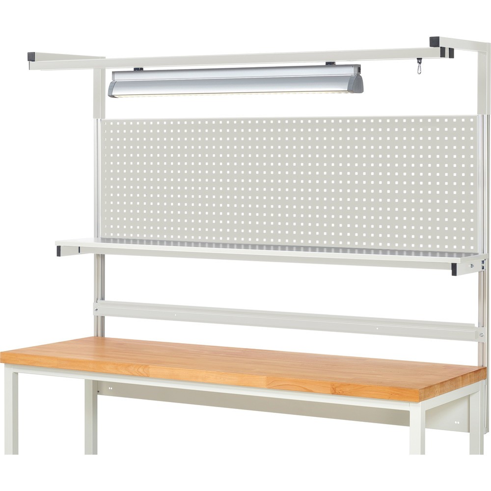 Číslo obrázka výrobku 2: Nadstavba pracovného stola RAU, v × š × h 1 380 × 2 000 × 350 mm, s 1 policovou doskou, 1 prídržnou lištou, 1 párom výložníkov a 1 svietidlom, kompletná súprava 04 pre výrobok šírky 2 000 mm
