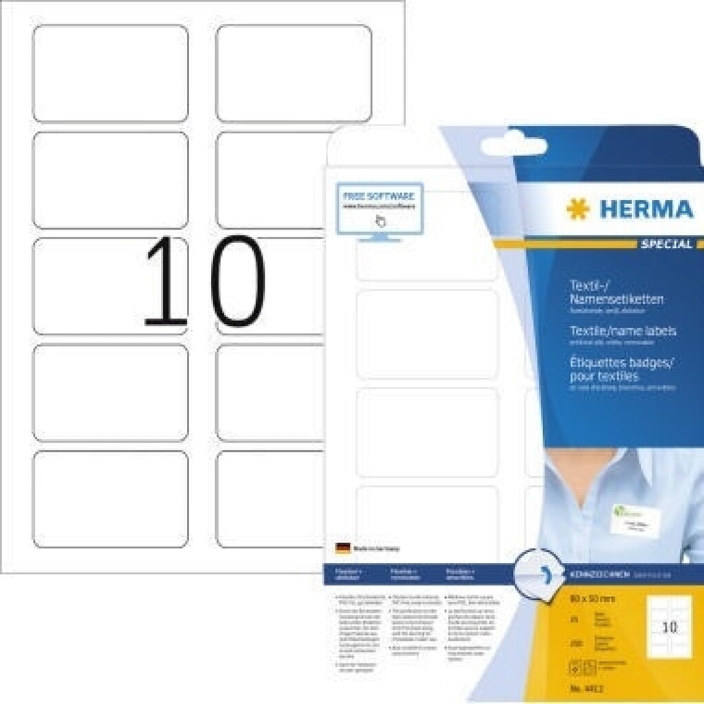 HERMA Namensetikett 4412 80x50mm weiß 250 St./Pack. Produktabbildung: HERMA Namensetikett 4412 80x50mm weiß 250 St./Pack.