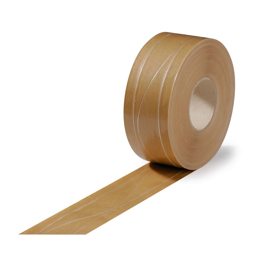 Nassklebeband, 2 Längs-, 1 Sinusfaden, Breite 70 mm x Länge 200 m Produktabbildung: Nassklebeband, 2 Längs-, 1 Sinusfaden, Breite 70 mm x Länge 200 m