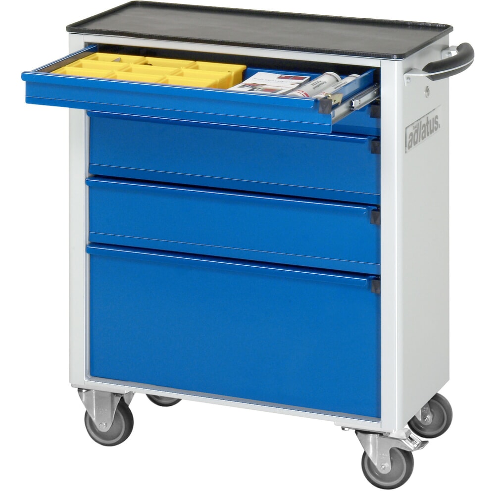 Obrázek produktu: Nástrojový vozík RAU řada adlatus 700, VxŠxH 860 x 700 x 350 mm, 5x zásuvka 2 x 65, 2 x 130, 1 x 260 mm, kovová pracovní deska