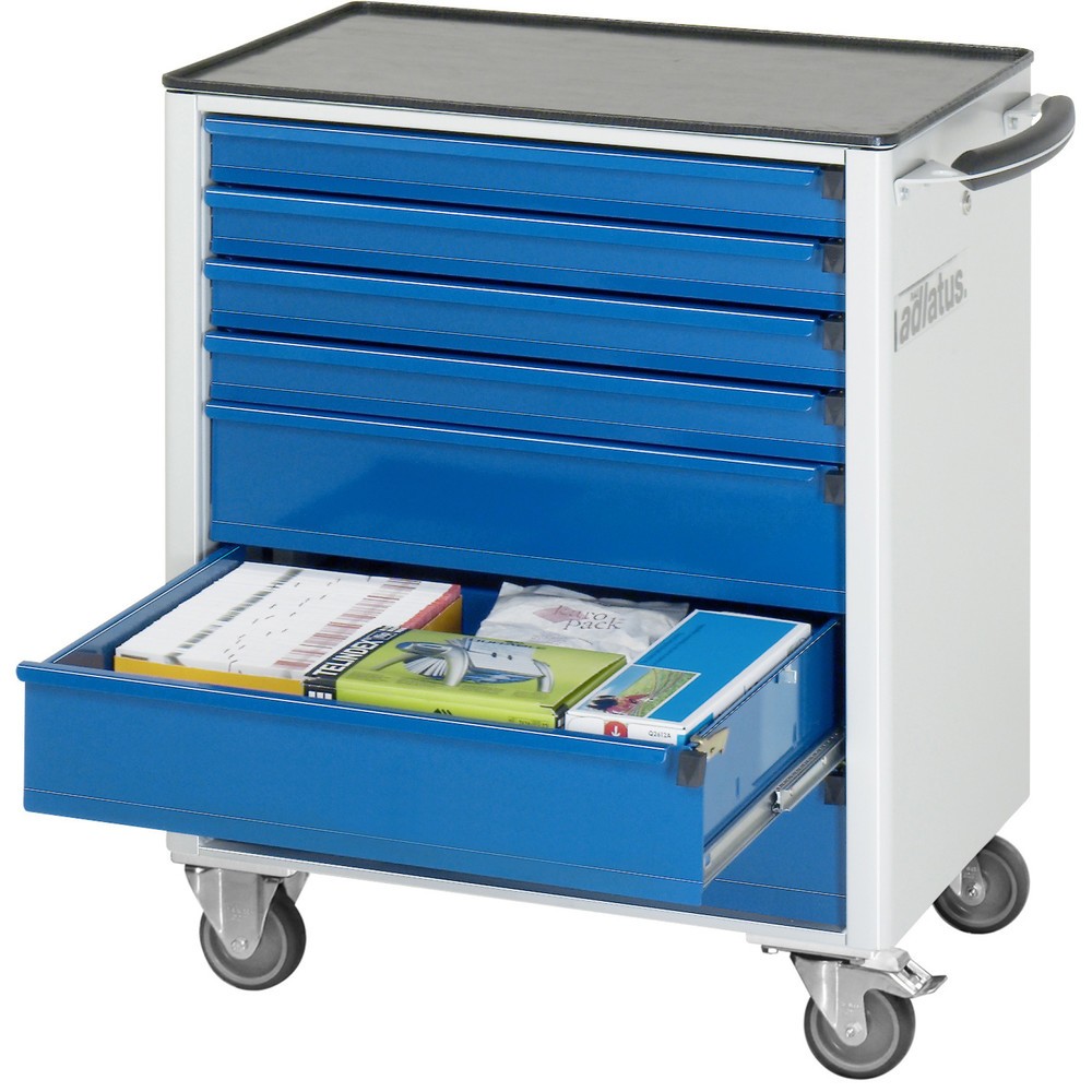 Číslo obrázku produktu 1: Nástrojový vozík RAU řada adlatus 700, VxŠxH 860 x 700 x 510 mm, 7x zásuvka 4 x 130, 3 x 260 mm, kovová pracovní deska
