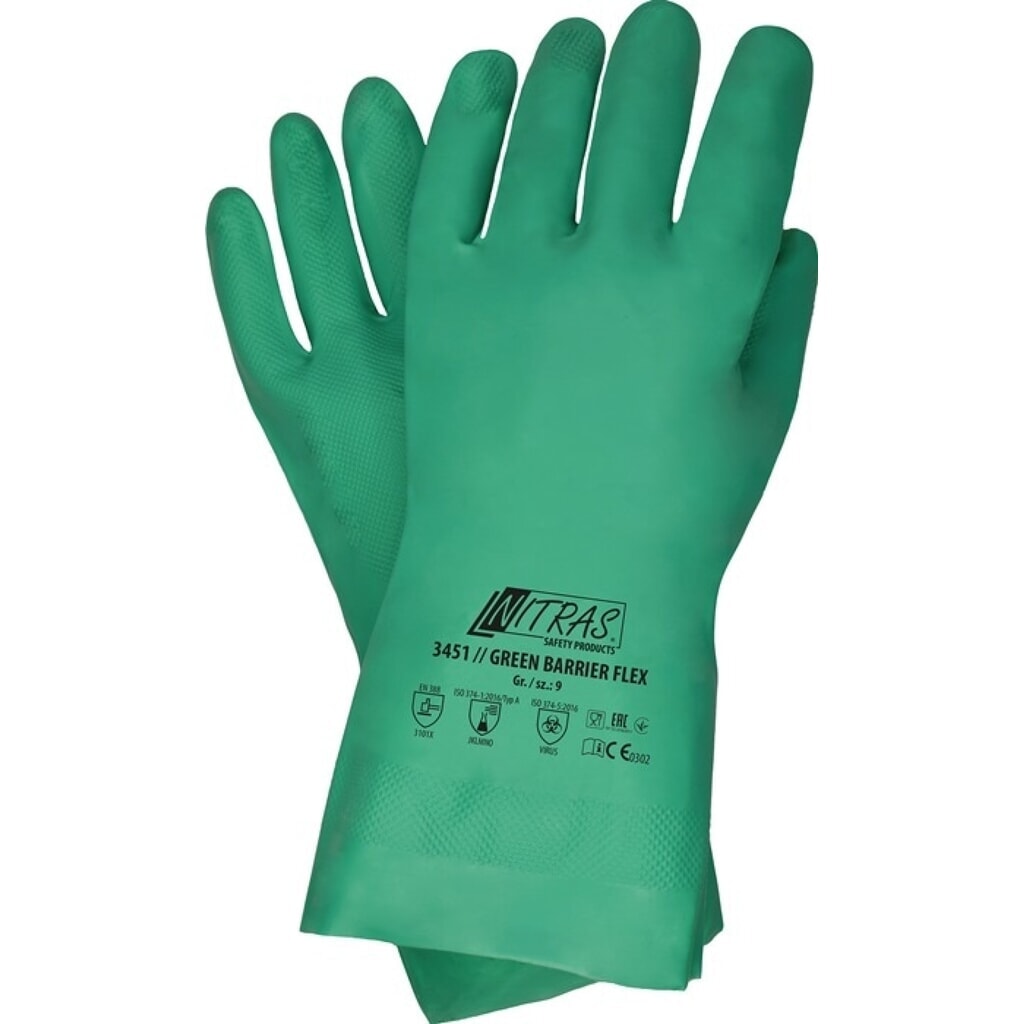 Produktabbildung: NITRAS Chemikalienschutzhandschuhe Green Barrier Flex, EN 388, Größe 10 grün, PSA-Kategorie III