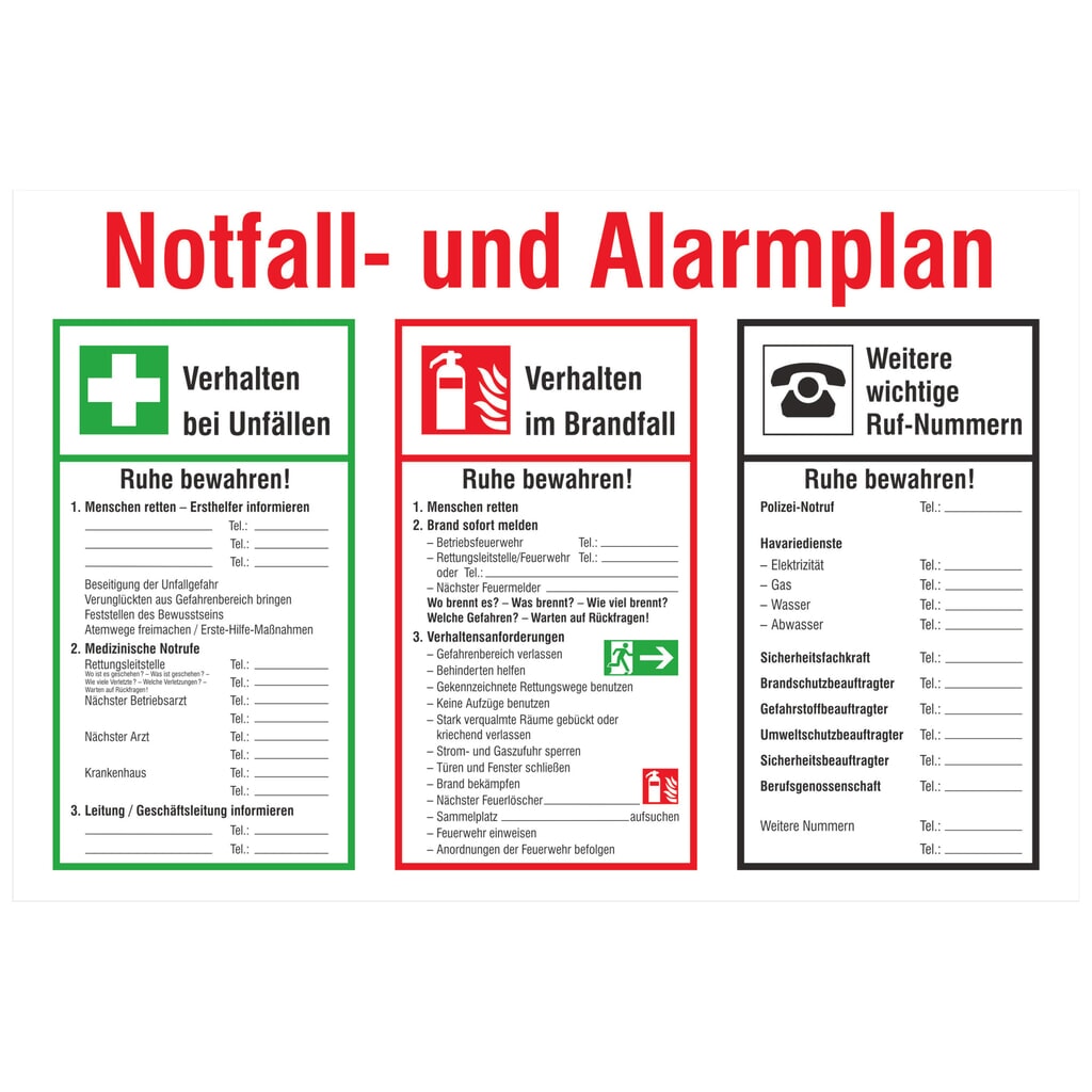 Produktabbildung: SafetyMarking® Notfall- und Alarmplan, HxB 400 x 600 mm, Kunststoff