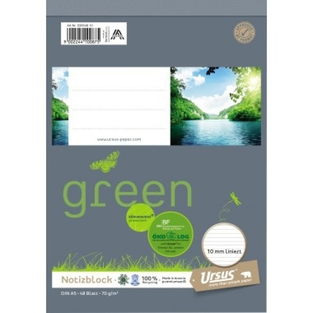 Produktabbildung Nr. 1: Ursus Schreibblock Ursus Green 03654810 DIN A5 lin. 70g 48Bl