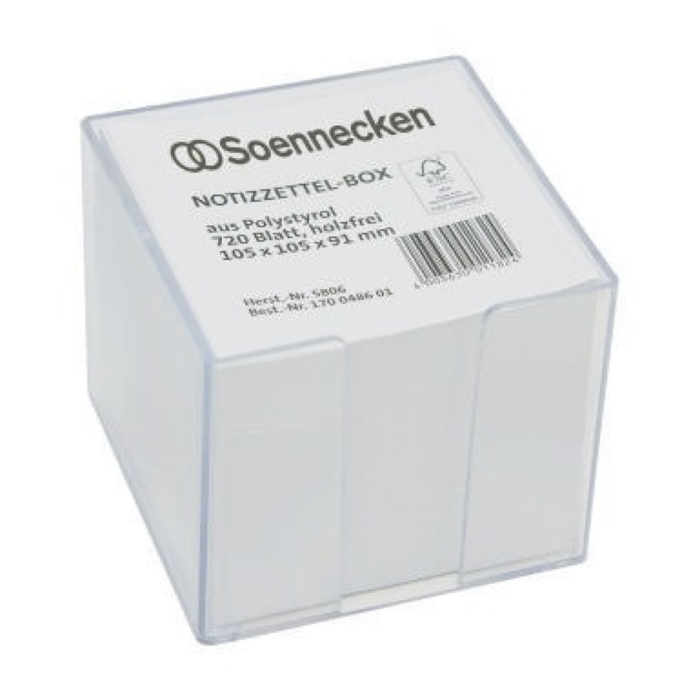 Produktabbildung: Soennecken Zettelbox 5806 105x105x91mm transparent +Inhalt