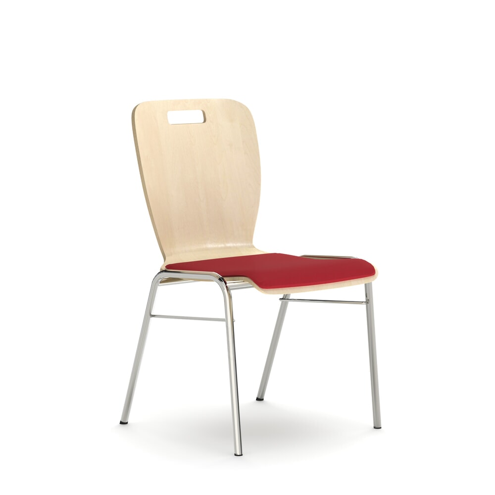 Produktabbildung: Nowy Styl Besucherstuhl Wing II, Holzschale, 4-Fuß-Gestell, Griffloch, Polstersitz, Buche Mainau Birch/rot