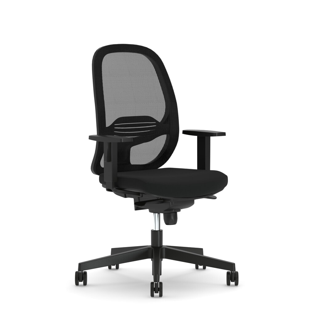 Produktabbildung: Nowy Styl Bürostuhl Eggy, höhenverstellbare Armlehen, Netz-Rückenlehne, Lordosenstütze, schwarz