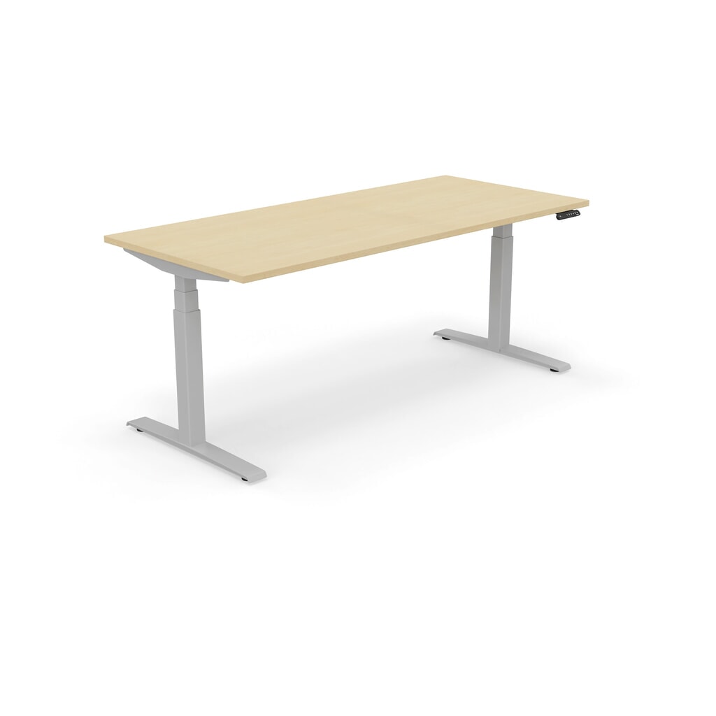 Produktabbildung: Nowy Styl elektrisch höhenverstellbarer Schreibtisch (650 - 1.310 mm), eModel 3.0, BxT 1800 x 800 mm, ahorn, weißaluminium